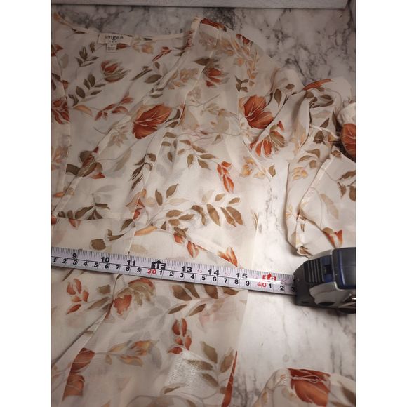 UMGEE Floral Print Sheer Buttoned Front Bell Sleeves Maxi Dress Cardigan Sz S - Picture 10 of 13